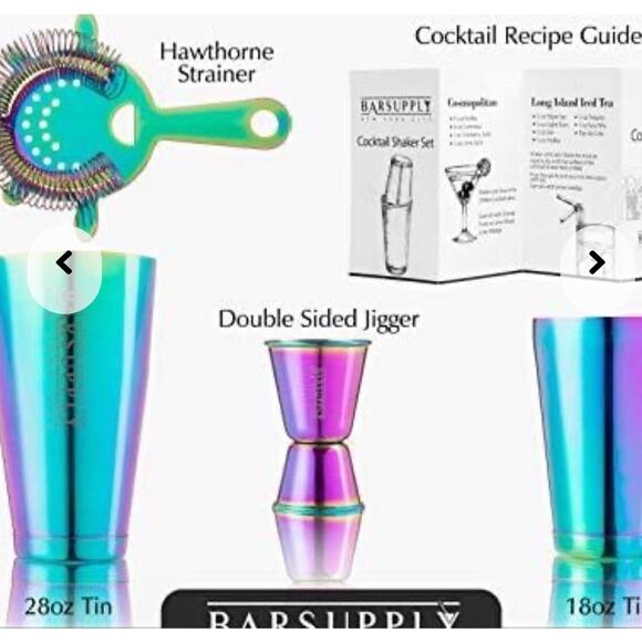 NIB Professional Boston Cocktail Shaker 4-Piece Set - Rainbow Chrome MSRP $85 - Picture 2 of 9